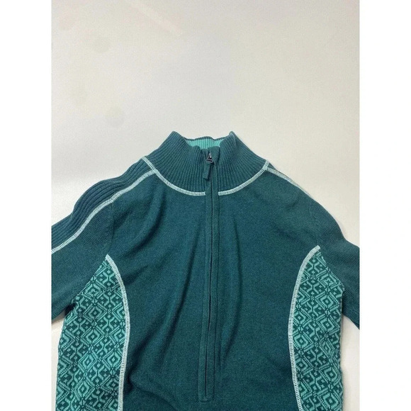 Athleta Sidestep Half-Zip Pullover Sweater Women's Small Green Thumbholes Cotton - Picture 7 of 10